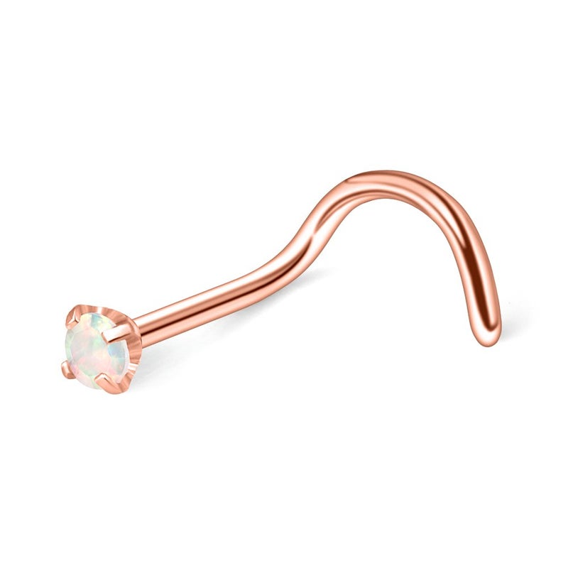 Ruifan 3PCS 20G Rose Gold Plated 316L Surgical Steel 2mm Mix Color Opal Nose Rings Studs Twist Screw Bend Ring Body Piercing Jewelry - Image 2